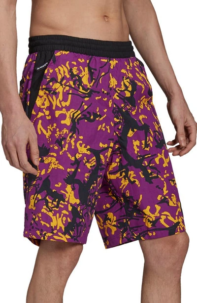 Shop Adidas Originals Archive Print Woven Shorts In Multicolor/glory Purple