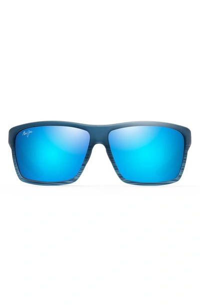 Shop Maui Jim Alenuihaha 64mm Polarized Sport Sunglasses In Blue Black Stripe/ Blue Hawaii