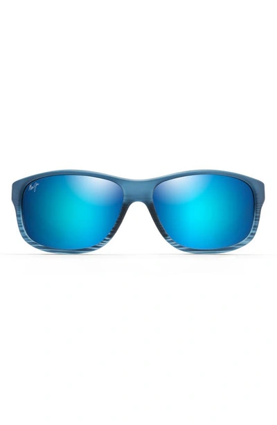 Shop Maui Jim Kaiwi Channel 62mm Rectangular Polarized Sunglasses In Blue Black Stripe/ Blue Hawaii