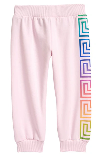 Shop Versace Greca Stretch Cotton Joggers In Pink Baby Multi