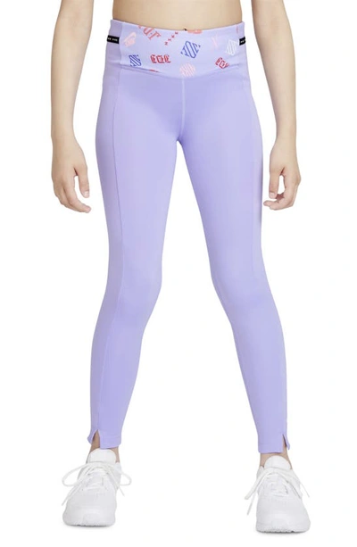 Nike Dri-fit One Luxe Big Kids' Printed Leggings In Purple Pulse,purple  Pulse,white | ModeSens