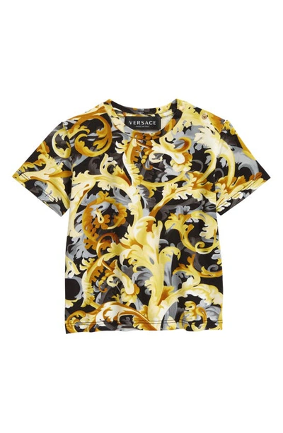 Shop Versace Baroccoflage Stretch Cotton T-shirt In Black Gold