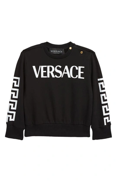 Shop Versace Greca Logo Cotton Sweatshirt In Black White