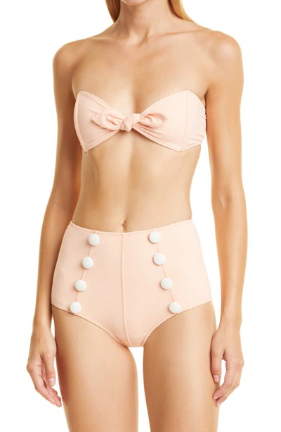 Shop Lisa Marie Fernandez Poppy Button Two-piece Swimsuit In Peach Crepe