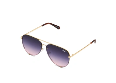 Shop Quay High Key Rimless Mini In Gold,navy Pink Fade