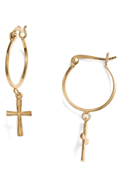 Shop Argento Vivo Cross Drop Hoop Earrings In Gold