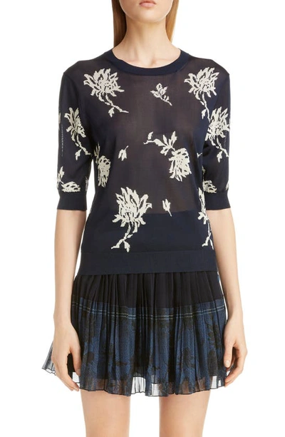 Shop Chloé Floral Intarsia Sweater In Navy