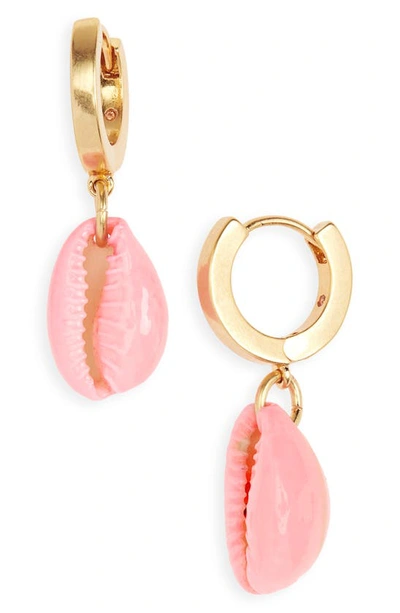 Shop Madewell Painted Cowrie Shell Huggie Mini Hoop Earrings In Pink Shell