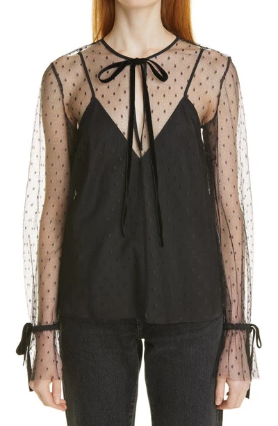 Shop Red Valentino Front Tie Tulle Top In Nero