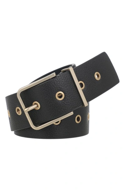 Shop Allsaints Grommet Leather Belt In Black Warm Brass Hardwear