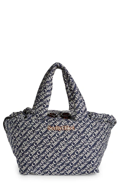Shop See By Chloé Tilly Signature Canvas Tote In Royal Navy