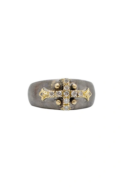 Shop Armenta Old World Diamond Cross Ring In Silver