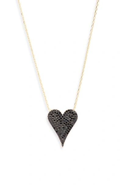 Shop Shymi Small Pavé Heart Pendant Necklace In Gold/ Black