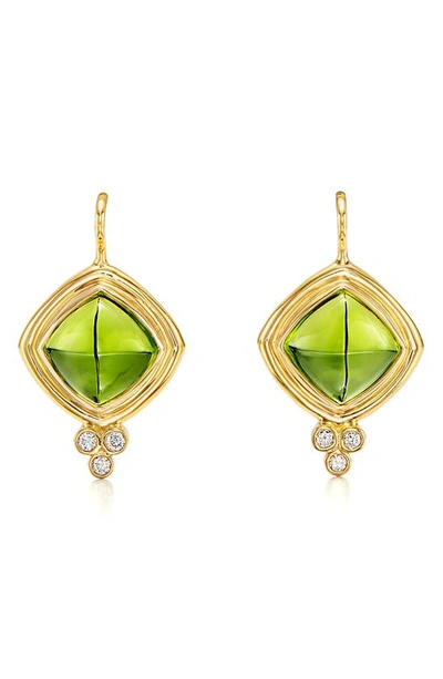 Shop Temple St Clair Classic Collina Drop Earrings In Yellow Gold/ Peridot