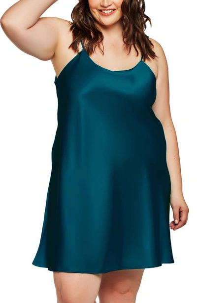 Shop Icollection Satin Chemise In Peacock