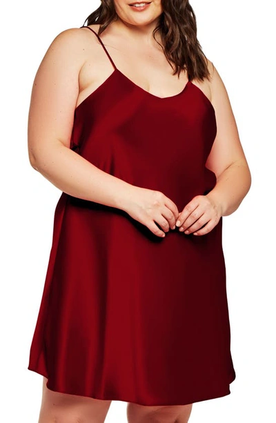 Shop Icollection Satin Chemise In Burgundy
