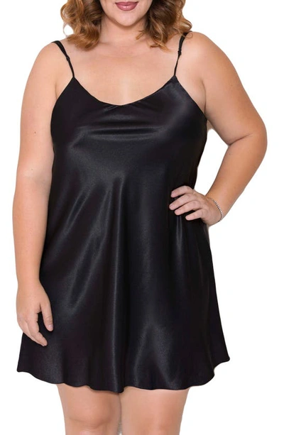 Shop Icollection Satin Chemise In Black