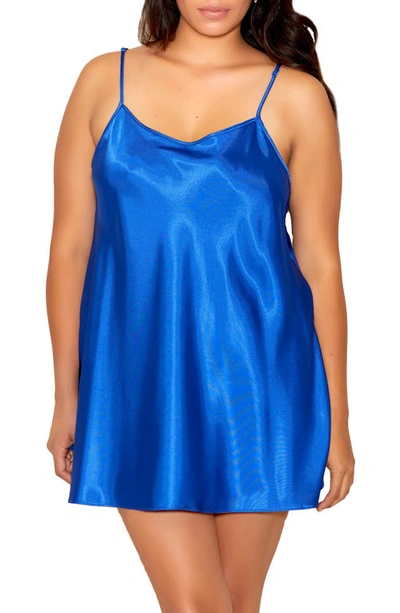 Shop Icollection Satin Chemise In Royal-blue