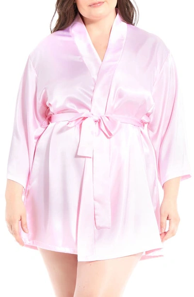Shop Icollection Satin Robe In Pink
