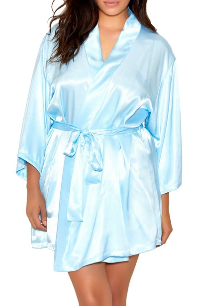 Shop Icollection Satin Robe In Light-blue
