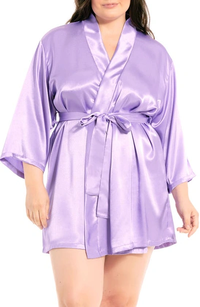 Shop Icollection Satin Robe In Lavender