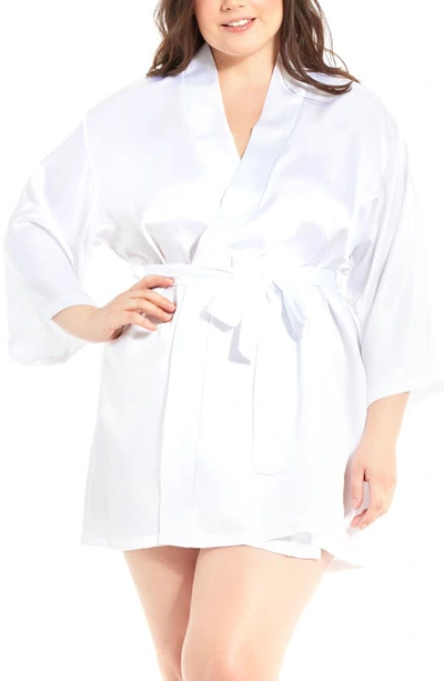 Shop Icollection Satin Robe In White
