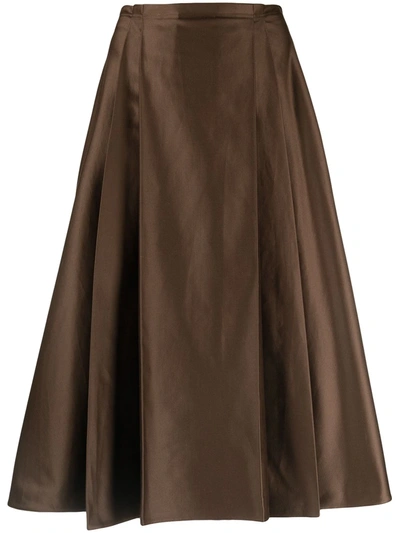 Shop Marni Pleated A-line Skirt In Brown
