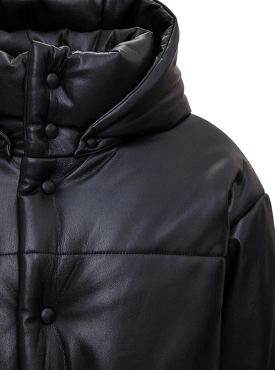 Shop Nanushka Hooded Down Jacket In Vegan Leather In Black