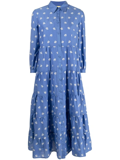 Shop Erdem Embroidered-design Dress In Blue/white Blue/white