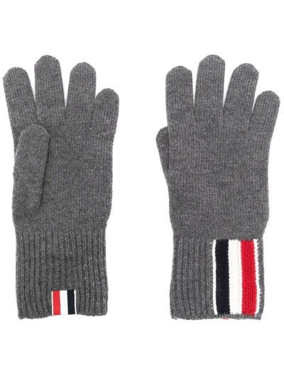 Shop Thom Browne Rwb Stripe Merino Wool Gloves In Grey