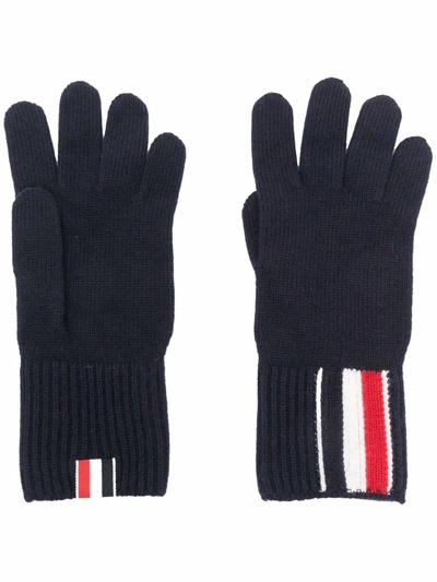 Shop Thom Browne Rwb Stripe Merino Wool Gloves In Blue