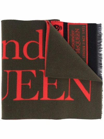 Shop Alexander Mcqueen Logo-print Knitted Scarf In Green