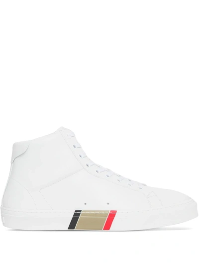 Shop Burberry Icon Stripe High-top Sneakers In White