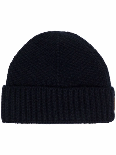 Shop Moorer Cashmere Knitted Beanie In Blue