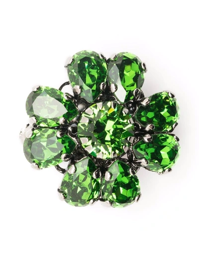Shop Etro Floral Crystal Brooch In Green