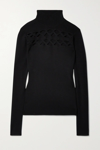 Shop Chloé Cutout Wool-blend Turtleneck Sweater In Black