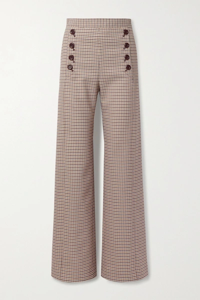Shop See By Chloé Button-embellished Checked Woven Wide-leg Pants In Ecru