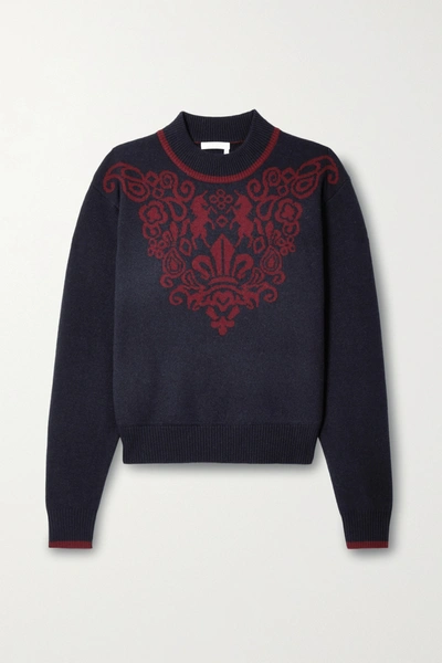 See By Chloé Merino Wool-blend Jacquard Sweater In Blue Red 2 