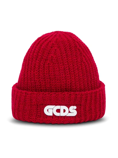 Shop Gcds Giuly Red Hat In Wool Blend With Logo
