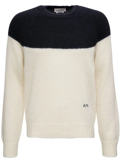 Shop Alexander Mcqueen Bicolor Mohair And Silk Sweater In Black