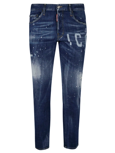 Shop Dsquared2 Icon Print Jeans In Navy Blue