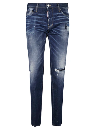 Shop Dsquared2 Classic Destroyed Jeans In Navy Blue