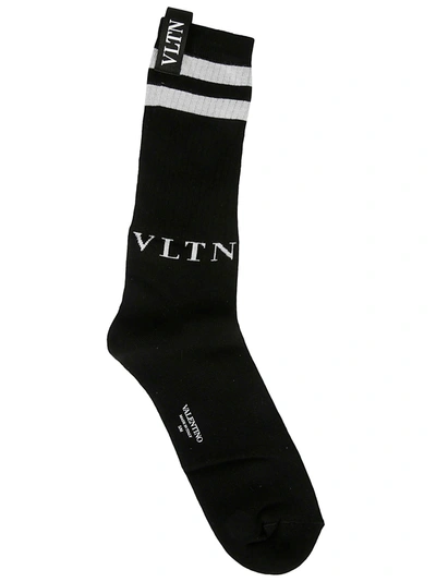 Shop Valentino Logo Detail Socks In Black/white