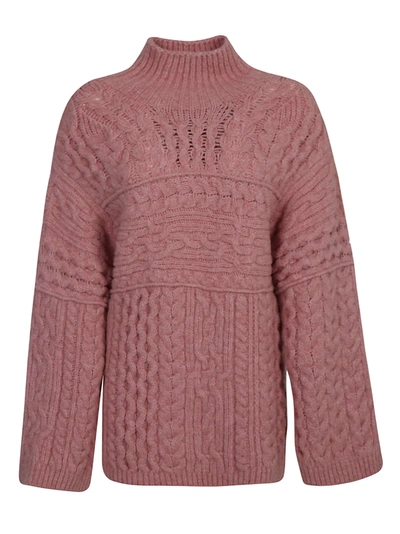 Shop Nanushka Cable Knit Turtleneck Sweater In Pink