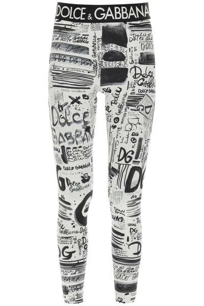 Shop Dolce & Gabbana Graffiti Leggins In White