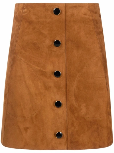 Shop Khaite Button-through A-line Suede Mini Skirt In Braun