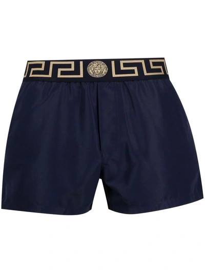 Shop Versace Greca Border Swim Shorts In Blau
