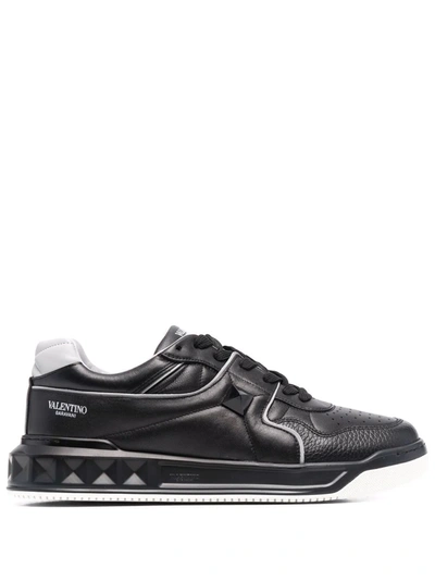 Shop Valentino One Stud Xl Leather Sneakers In Black