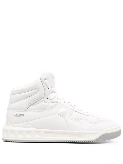 Shop Valentino One Stud High-top Sneakers In Weiss
