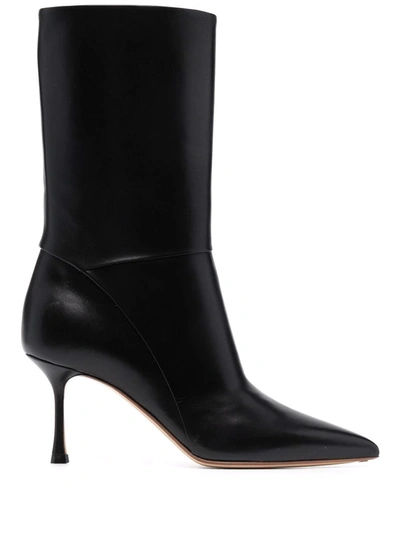 Shop Francesco Russo Mid-heel Leather Boots In Schwarz